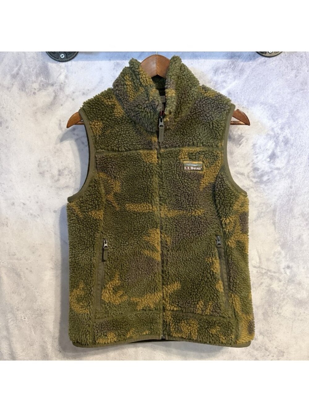 LL Bean Hi-Pile Fleece Camo Men S Green Full Zip Pockets 505936 Outdoor Gorpcore